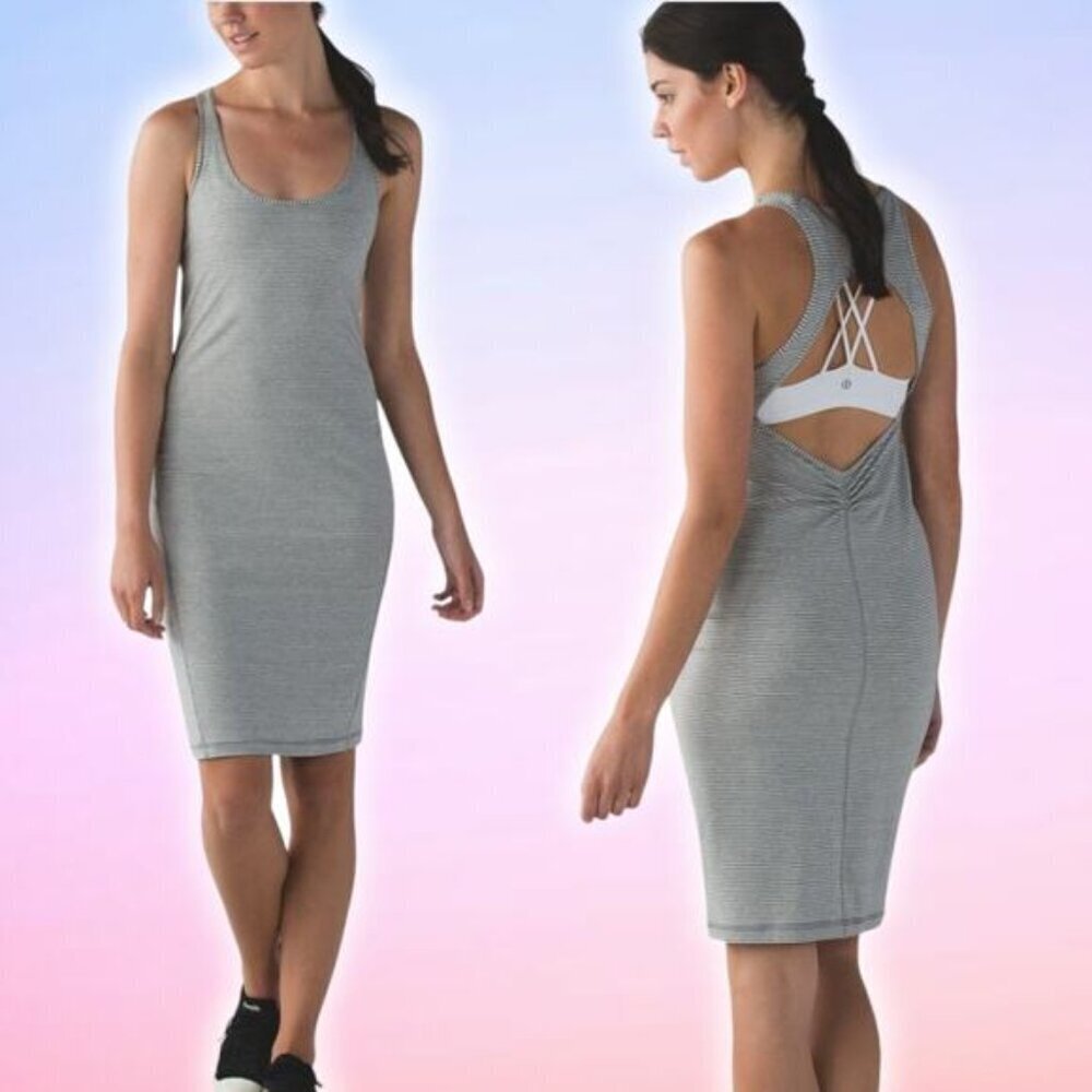 LULULEMON Go For It Dress Sz 2 Hyper Stripe Heathered Medium Grey Ghost